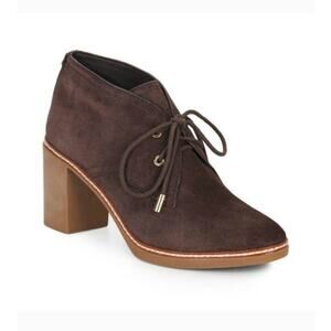 Tory Burch Hilary Suede Ankle Booties Women’s 6.5 Brown Block Heel Leather